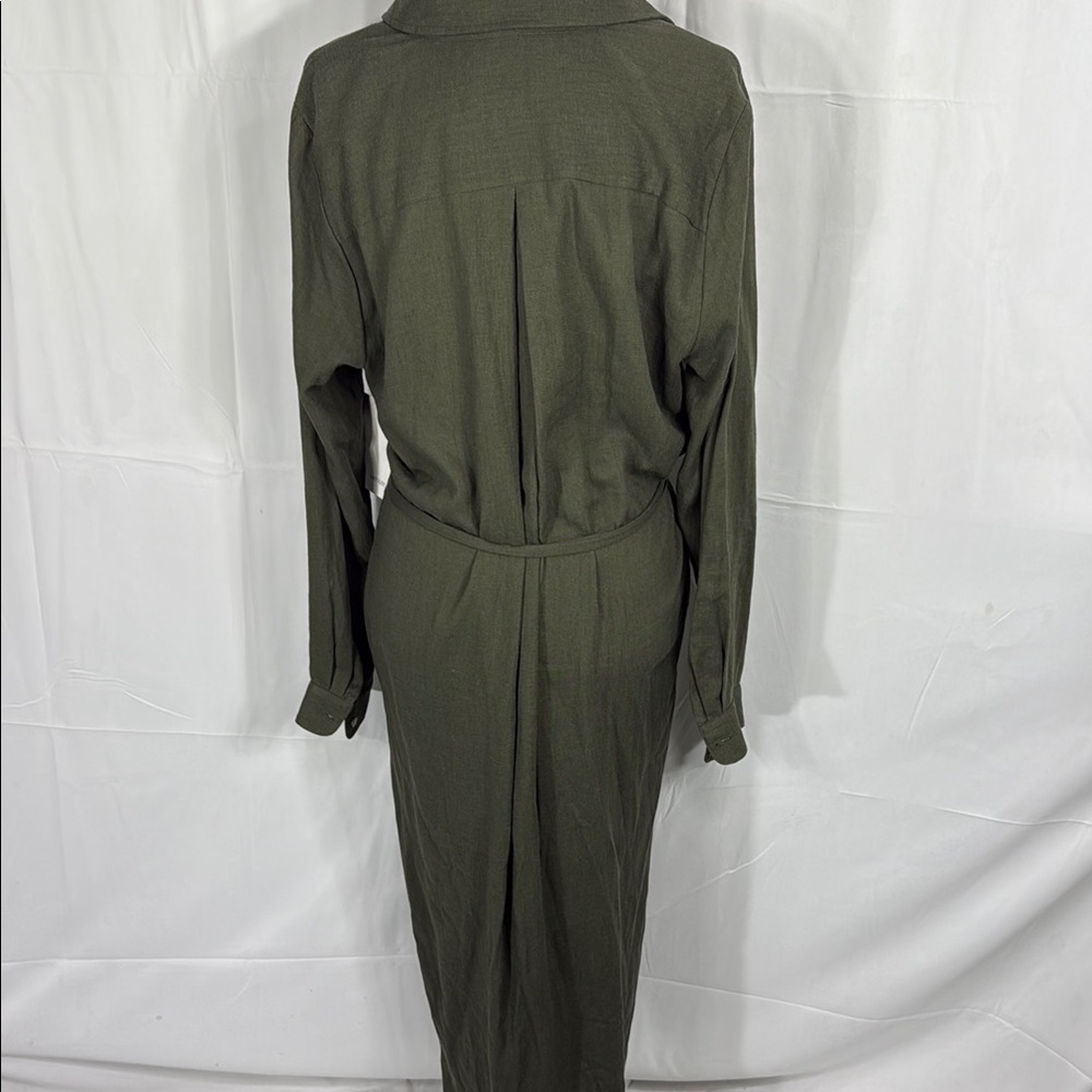 Karen Kane Forest Green Button Front Belted Midi Shirt Dress L Long Sleeve - Picture 8 of 11